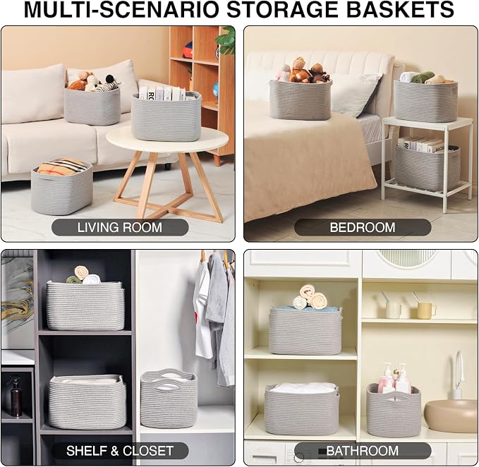 ICERZCZ Storage Baskets for Organizing Shelves, Woven Cotton Rope Bins for Baby - Image 5