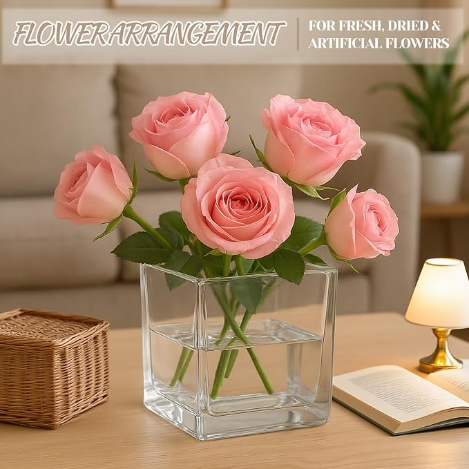 CONNOO 9 Pack 4" x 4" x 4" Clear Square Glass Vase - Image 2