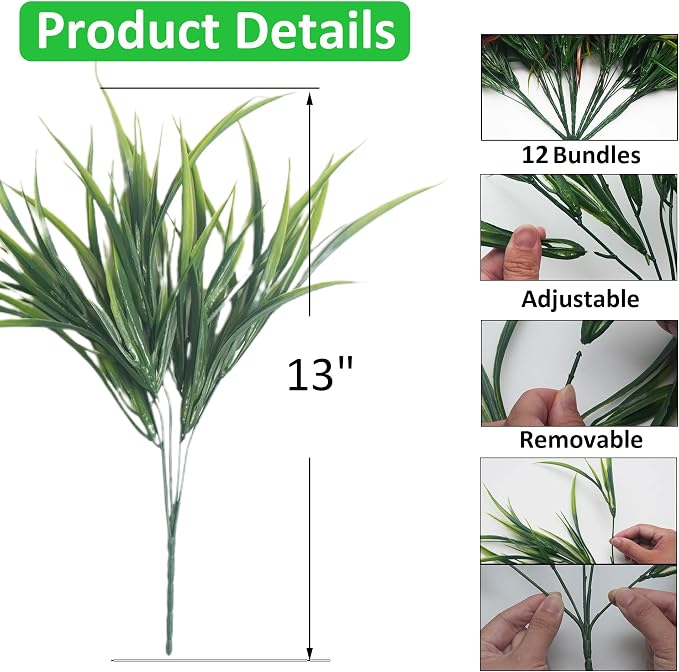12 Bundles Artificial Greenery Outdoor Shrubs Faux Plants Fake Grasses | UV - Image 3