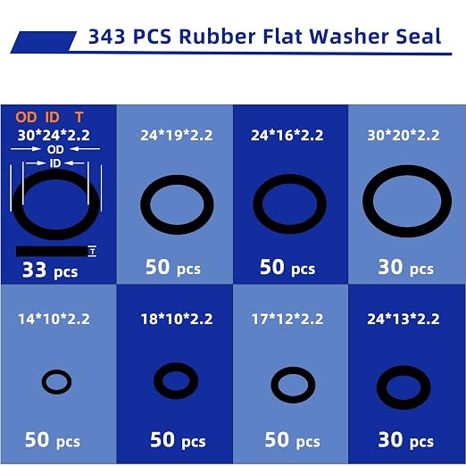 BUSY-CORNER 343 Pieces Rubber Flat Washer Gasket Assortment, Buna-N 70A - Image 2
