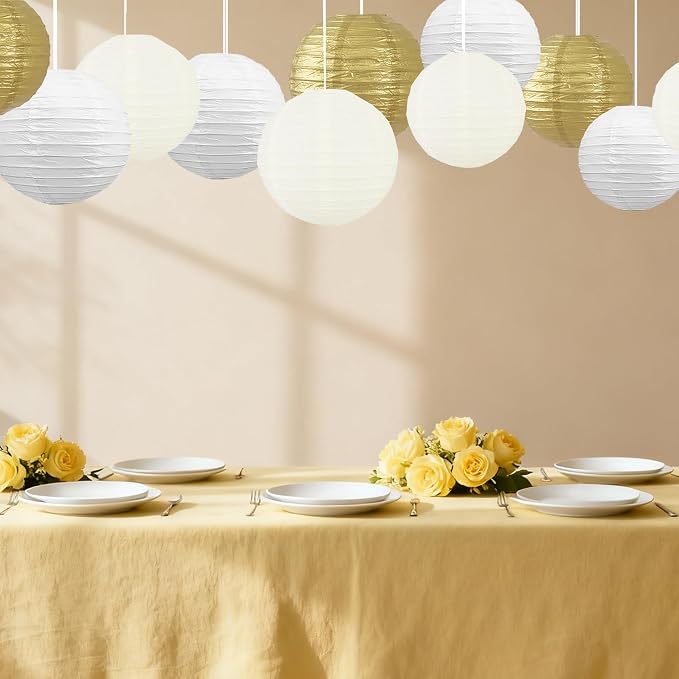 BEISHIDA Gold White Paper Lanterns 12Pcs 6/8/10/12 Inch Round Chinese Lamp | - Image 6