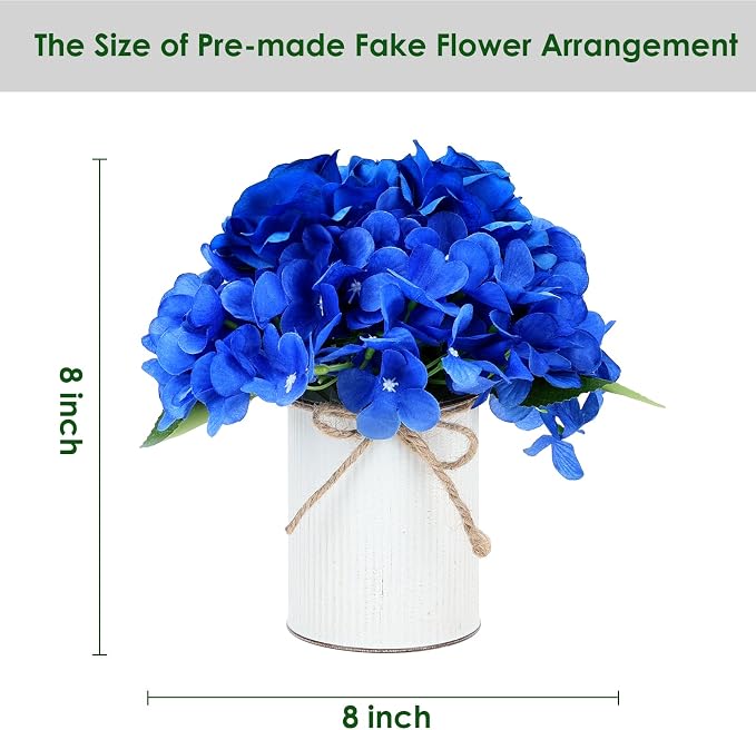 Royal Blue Flower Table Centerpieces, Rose & Hydrangea | Floral Arrangement - Image 5