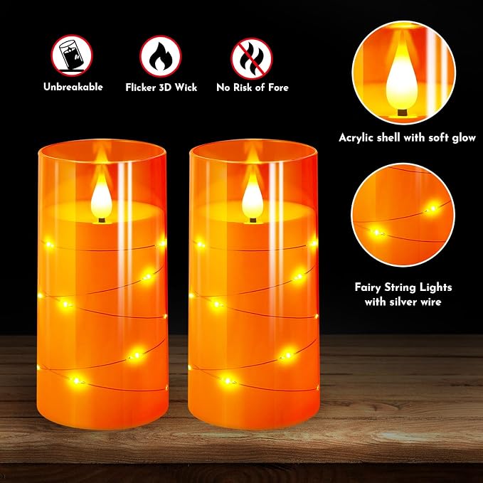 NURADA 3"x6"Flickering Flameless Candles: Built-in Star String Lights 3D Wick - Image 3
