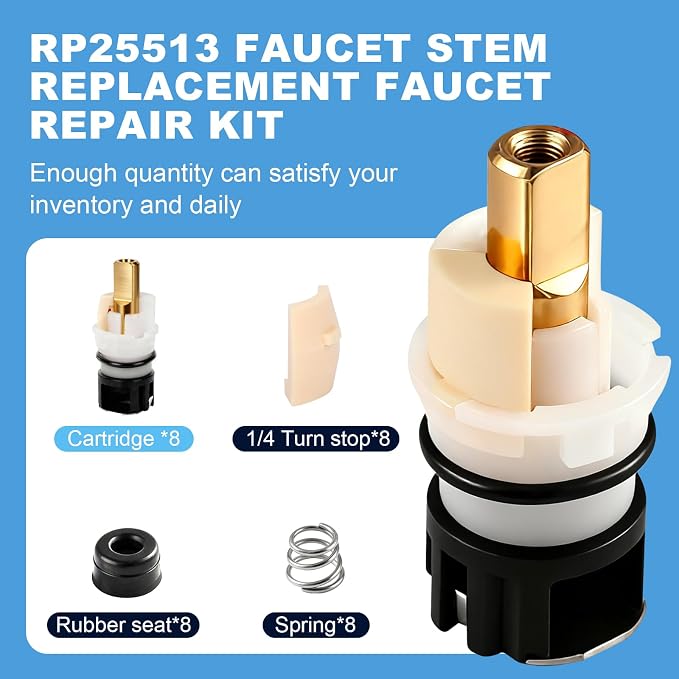RP25513 Faucet Stem Replacement, Fits Delta 2 Handle Faucet Cartridge | 8pack - Image 2