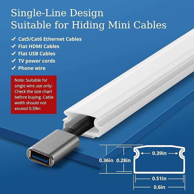 136in Cord Hider for Wall Mount TV, Paintable Power Wall Cord Cover, Wire - Image 2