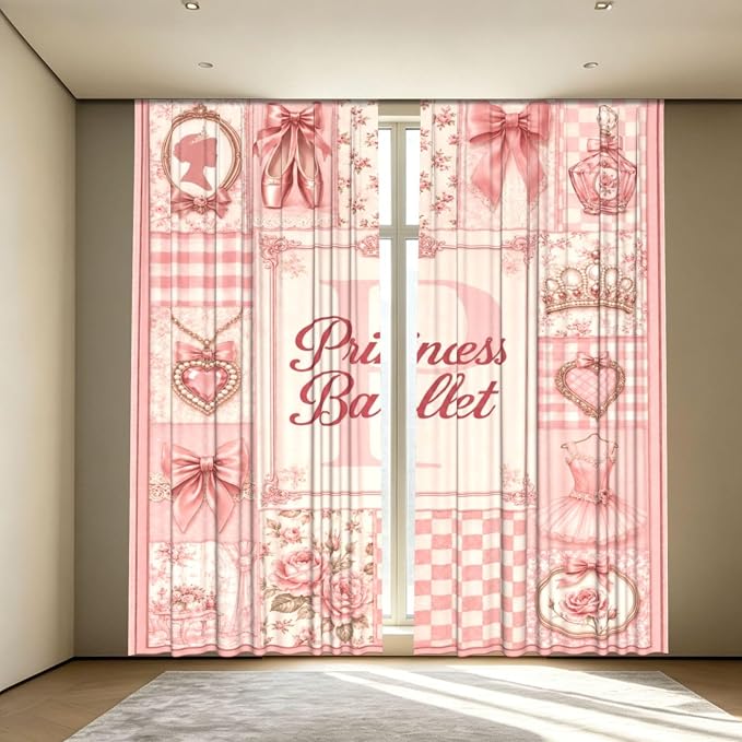 Princess Ballet Pink Floral Bow Window Curtains 2 Panels Set, 52 X 84 Inch by Unknown