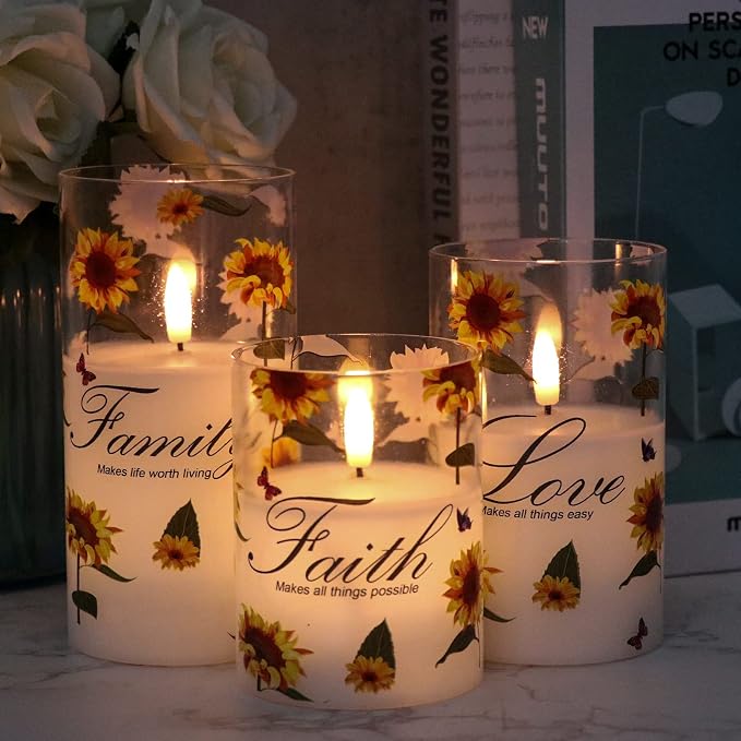 Sunflower Glass Flameless Candles Battery Operated Remote Timer | LED - Image 4