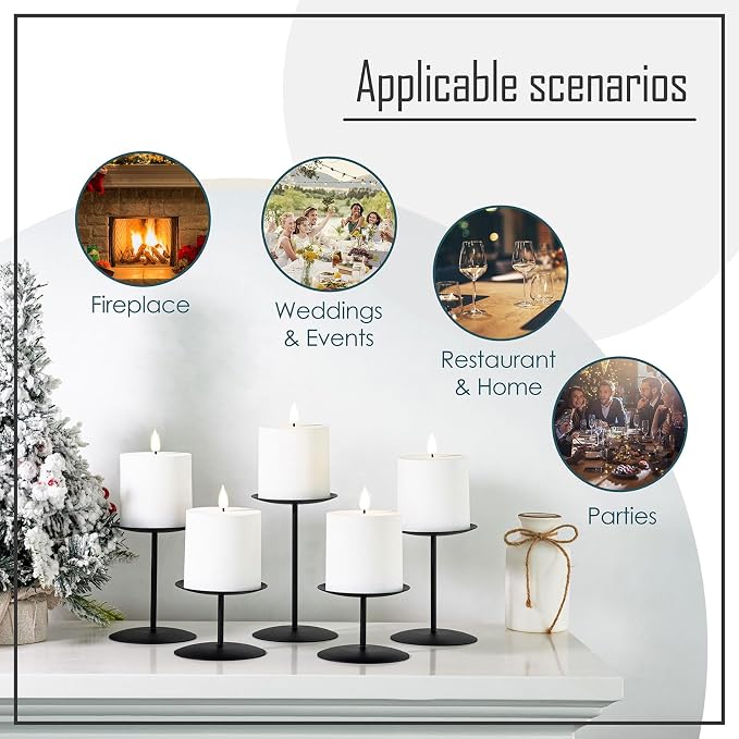 smtyle Black Candle Stands for Pillar Candles, Reversible Set of 5 | Five - Image 3