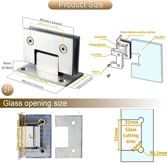 Alise Glass Shower Door Hinges, 90° Hinges - Image 2