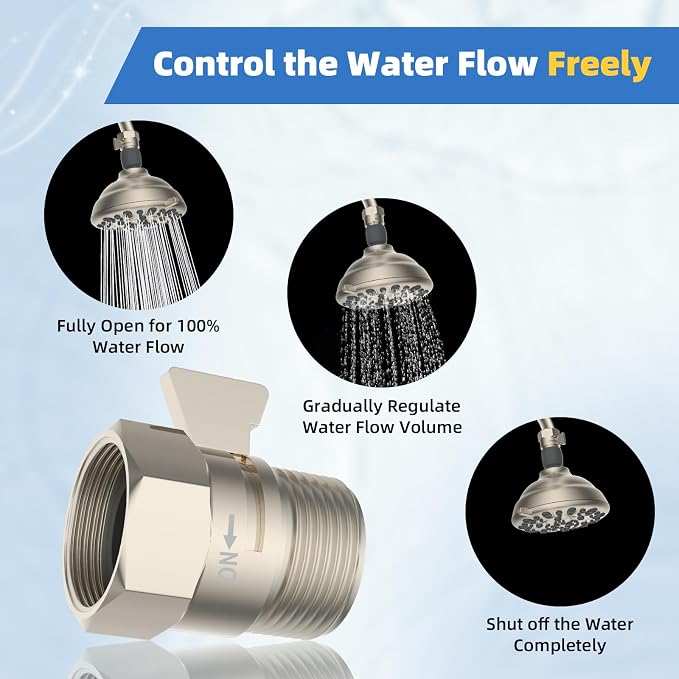 Hibbent All Metal 2 Pack Shower Head Flow Control Valve, G1/2 Brass Shut-off - Image 3