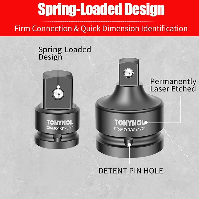 TONYNOL 2PC Impact Socket Adapter & Reducer, 1/2"F-3/4"M, 3/4"F-1/2"M Drive | - Image 3