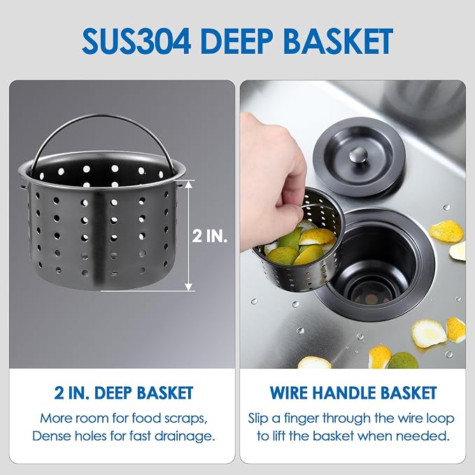 ROVOGO Kitchen Sink Drain Assembly Gunmetal Black, Deep Strainer Basket - Image 4