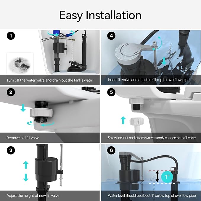 R&T Toilet Fill Valve A1320, Toilet Repair Kit Inside Tank, Universal Toilet - Image 6