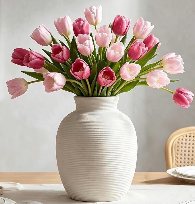 White Ceramic Vase for Flowers, 8in Waterproof Pottery Ceramic Vases | Flower by CUCUMI