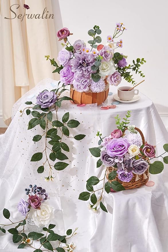 Serwalin Artificial Purple Flowers Silk Flowers - Image 2