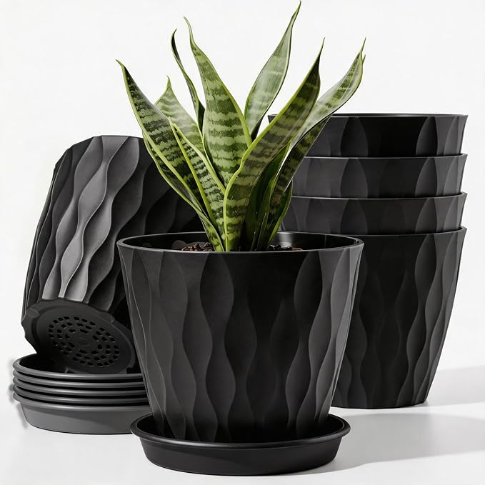 6 Pack Plant Pots with Drainage Holes, 4 Inch Plastic Indoor Flower Pots by Unknown