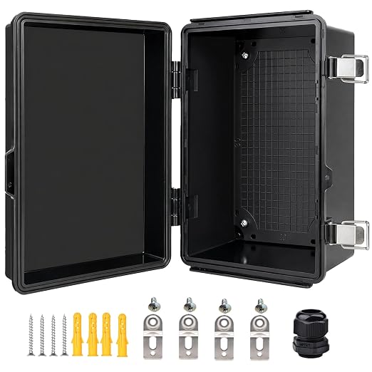 Waterproof Electrical Box, IP67 Junction Box Stainless Steel Latch Hinged Black by YETLEBOX