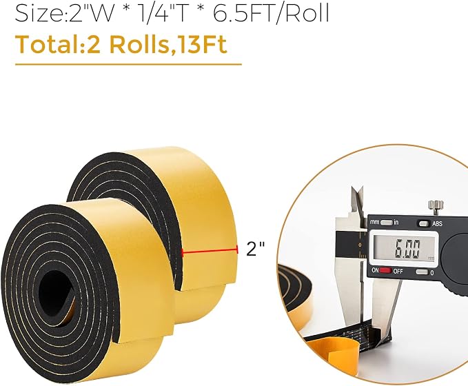 Ravinte Weather Stripping Door Seal, 2 x 1/4" Adhesive Foam Tape, 13 FT | - Image 3