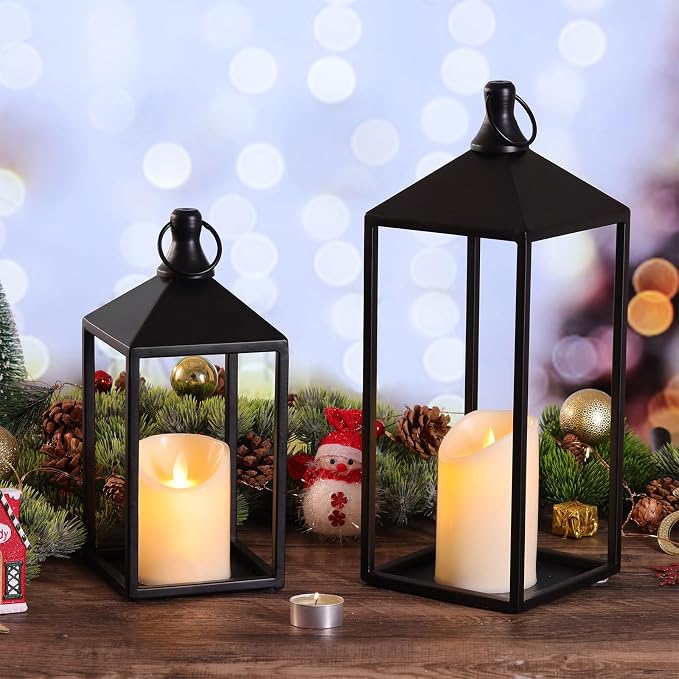 2 Pcs Black Decorative Metal Lanterns Farmhouse Lantern Decor - Image 8