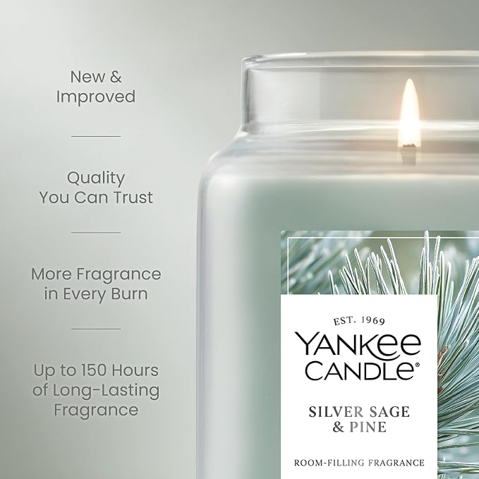Yankee Candle Silver Sage & Pine, Christmas Scented Candle, 22oz Large Jar - Image 3