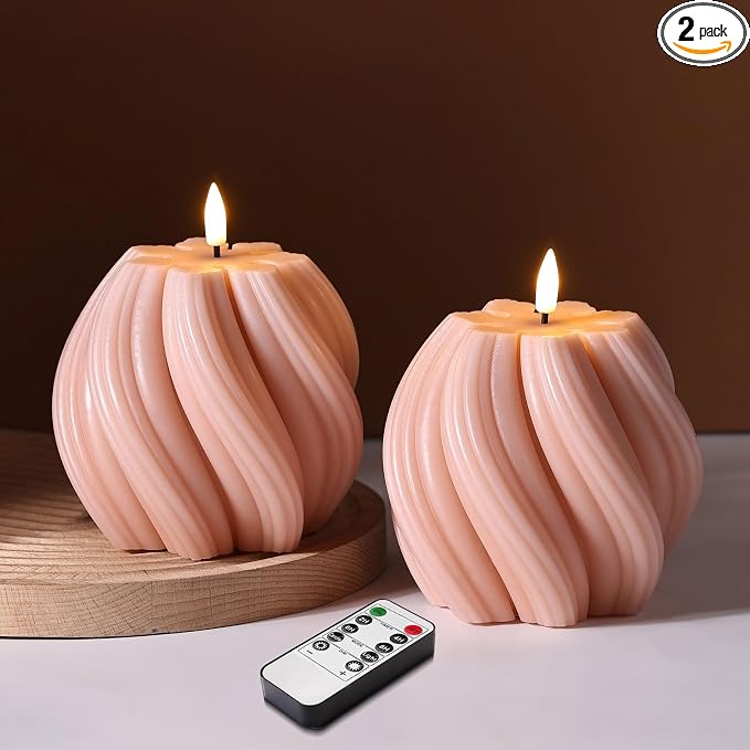 Dusty Pink Swirl Flameless Candles by Girimax