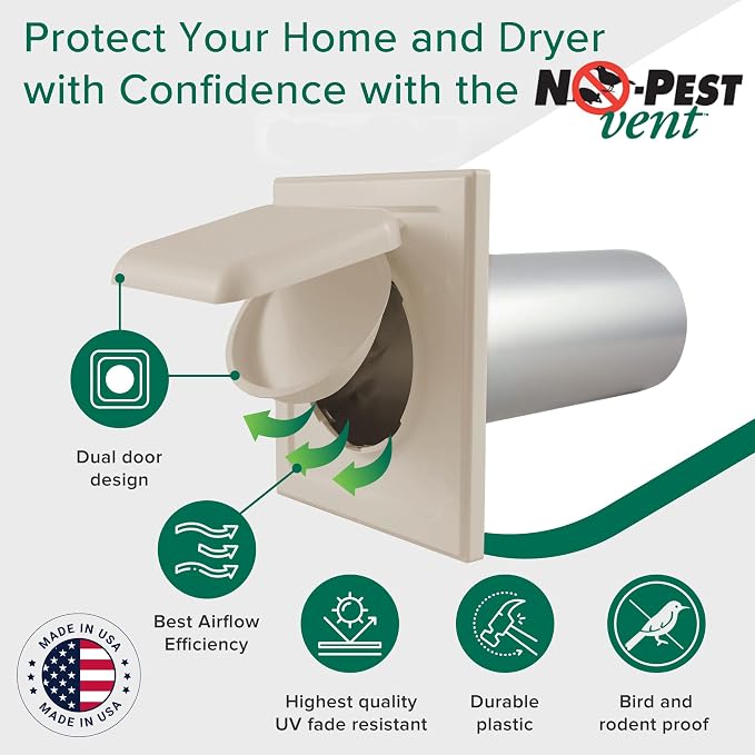 NO-PEST VENT Dual Door Dryer Vent Cover 4 Inch Outdoor, Made in USA, Highest - Image 2
