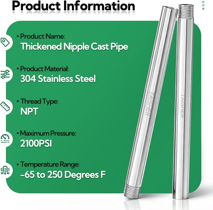 2pcs Thickened Nipple Cast Pipe 1/4" MNPT x 1/4" FNPT - Image 3