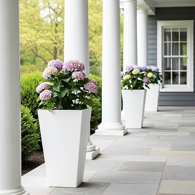 Worth Garden 20" Tall Planters Set of 2 – Large White Tapered Plastic Flower - Image 2