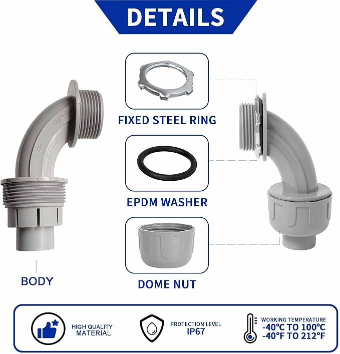 Yariwiz 1 inch Plastic Liquid Tight Conduit 90 Degree Elbow - Image 3