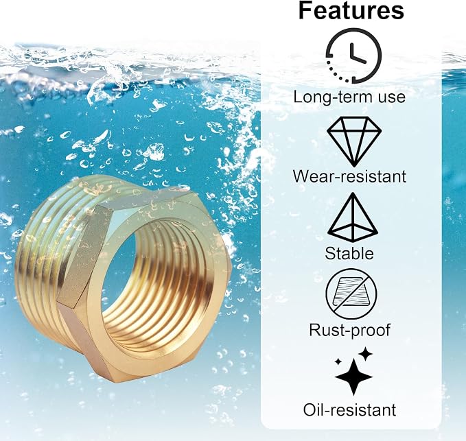 5pcs Brass Reducer Hex Bushing, 3/4" NPT Male to 1/2" NPT Female Adapter | - Image 5