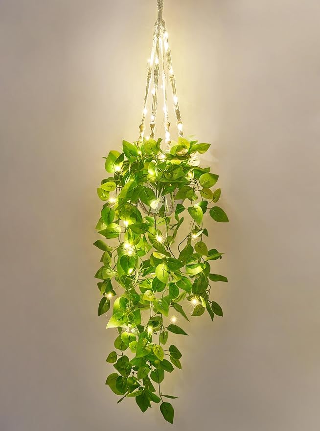 Mkono Fake Hanging Plant with Lights, Artificial Plants by Mkono