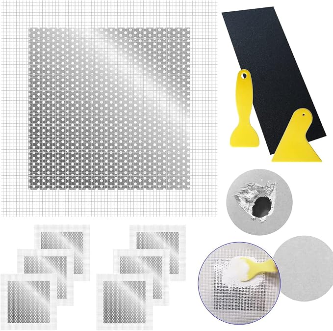 6 Inch Drywall Repair Patch and Grit Sandpaper Scraper kit by ansoon