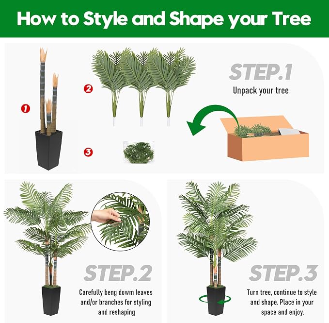 6ft Artificial Palm Tree Indoor Plant，Triple Faux Tropical Areca Floor Plant in - Image 4