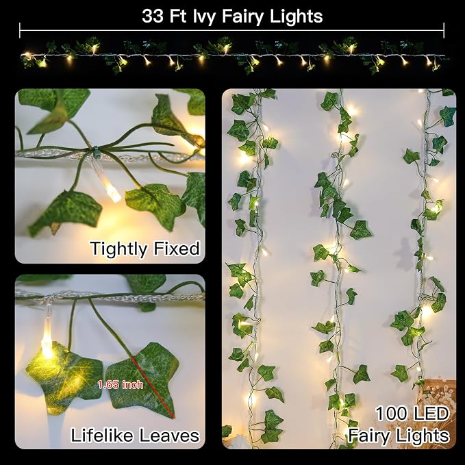 33FT 100 LED Ivy Vine with Fairy Lights Plug in Clear Wire | Connectable String - Image 4