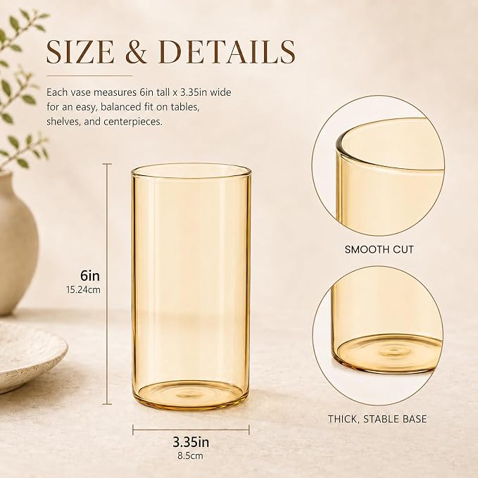 12pcs 6 Inch Gold Amber Glass Cylinder Vases - Image 2