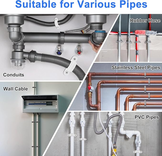 1/2 Inch PVC Pipe Strap, 2-Holes Conduit Pipe Clamps Plastic Pipe Supports - Image 6