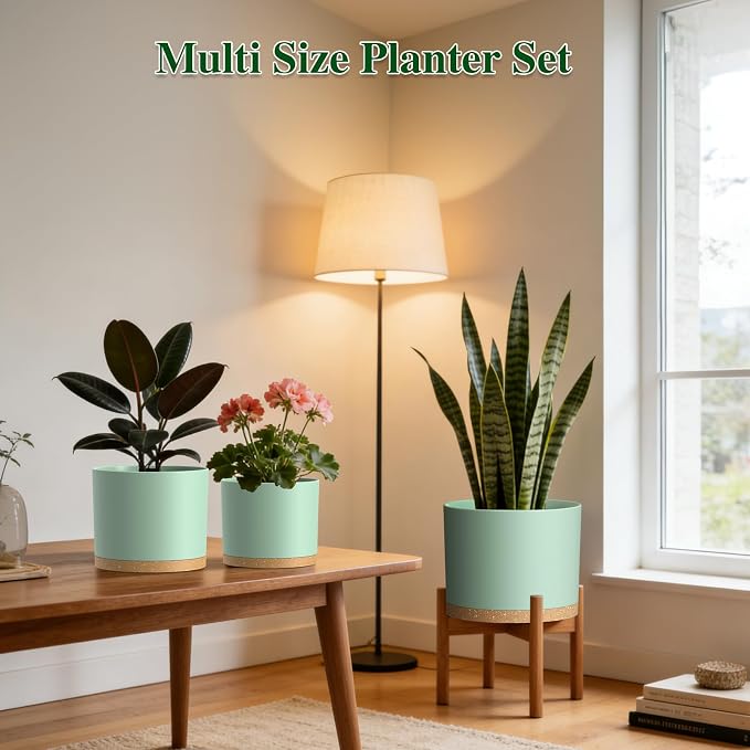 Plant Pots, 10/9/8 Inch 3 Pack Cylindrical Flower Pots - Image 4