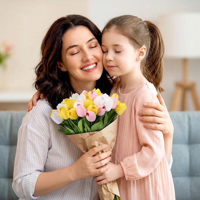 Janinka 60pcs Artificial Tulip Flowers Fake PU Tulips Faux Latex Bouquet Flower - Image 4
