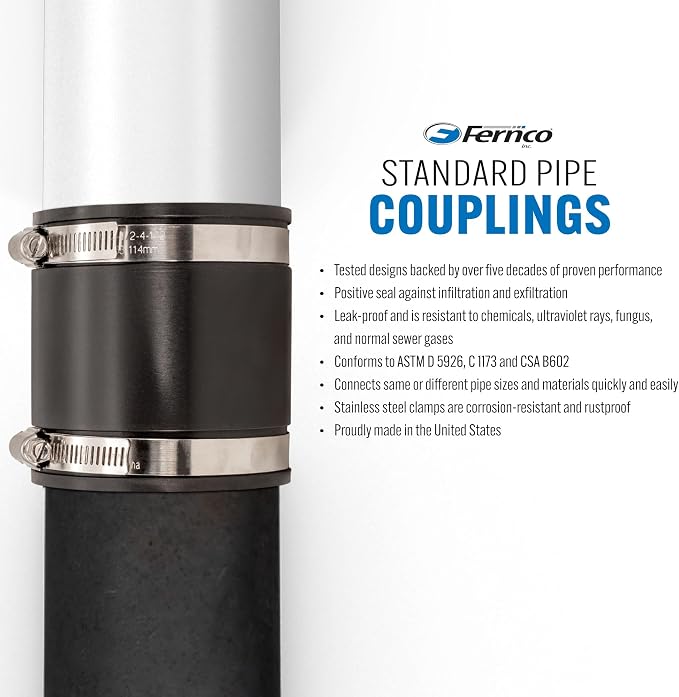 Fernco P1056-150/125 Flexible PVC Pipe Coupling Cast Iron, Plastic or Steel - Image 7