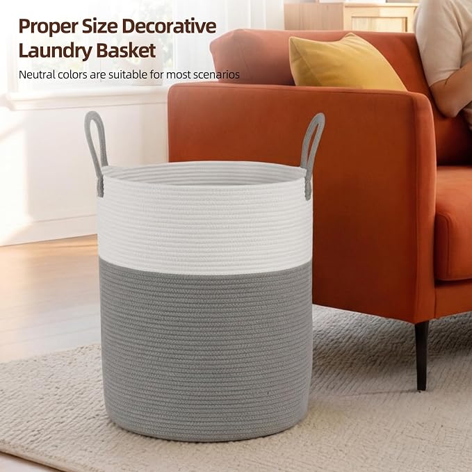 OIAHOMY 60L Nursery Hamper Laundry Basket Laundry Hamper Grey/White | - Image 4