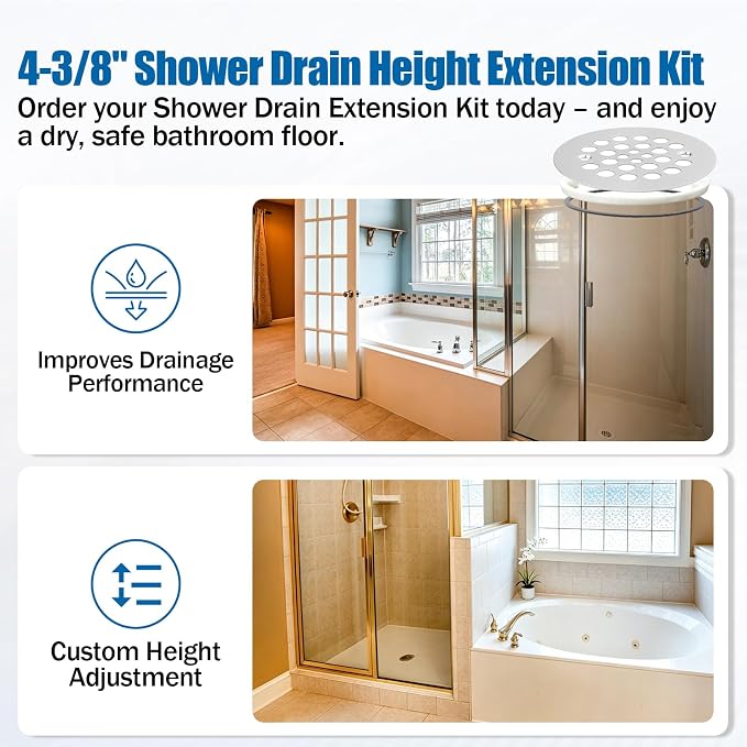 4-3/8" Shower Drain Height Extension Kit, Shower Drain Extension Raise Low - Image 7