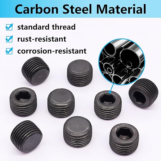 8PCS 1/2"NPT Male Pipe Plug Fitting Black Carbon Steel Pipe Plug Set Internal - Image 3