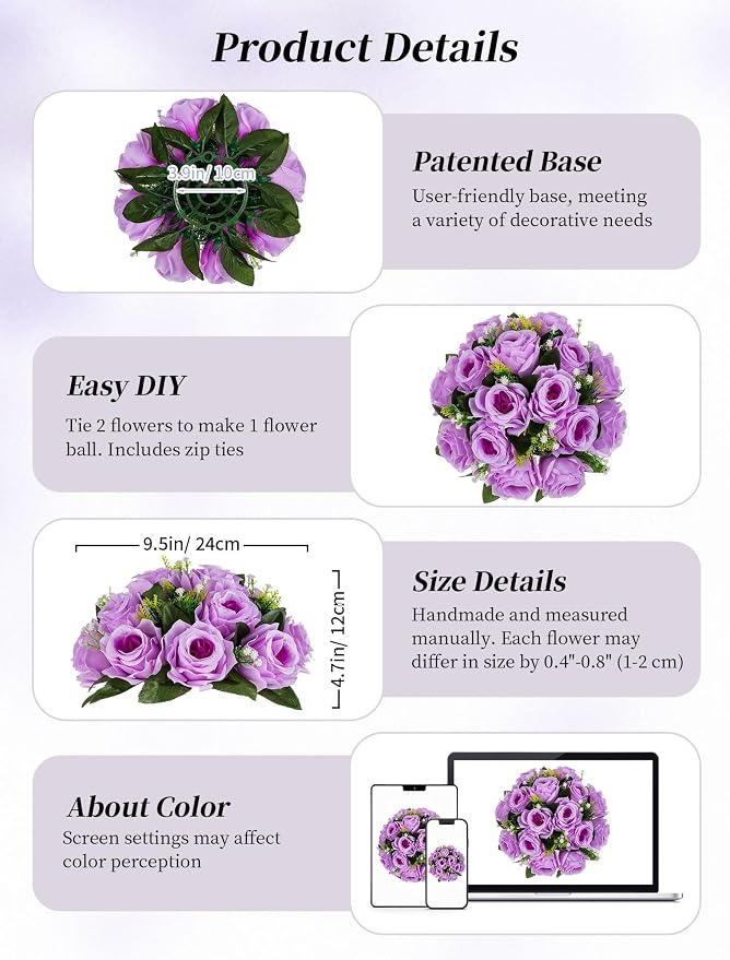 BLOSMON Flower Balls Wedding Rose Centerpieces: 10 Pcs Lilac Fake Flowers Lilac - Image 5