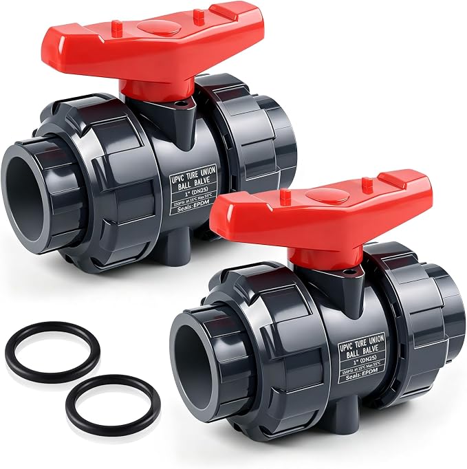 2PCS PVC Union Ball Valve, ASTM EPDM O-ring, Slip Socket Ball Valve by Boltigen