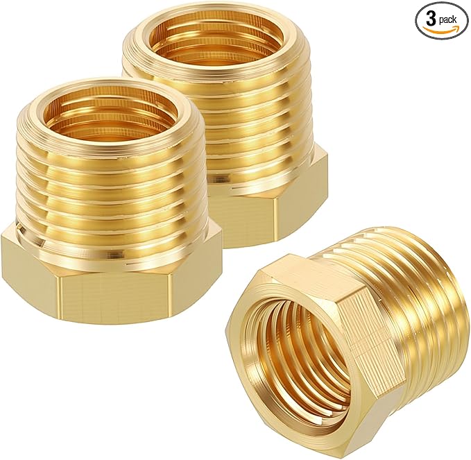 3 Pack Male to FeMale Adapter, 3/8" NTP Male x 1/4" NTP Female Brass Hex by Rebower