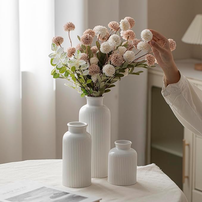 Large Modern Ceramic Vase Set, 10 Inch Tall, 4 Inch Width, 3-Piece Decorative - Image 2