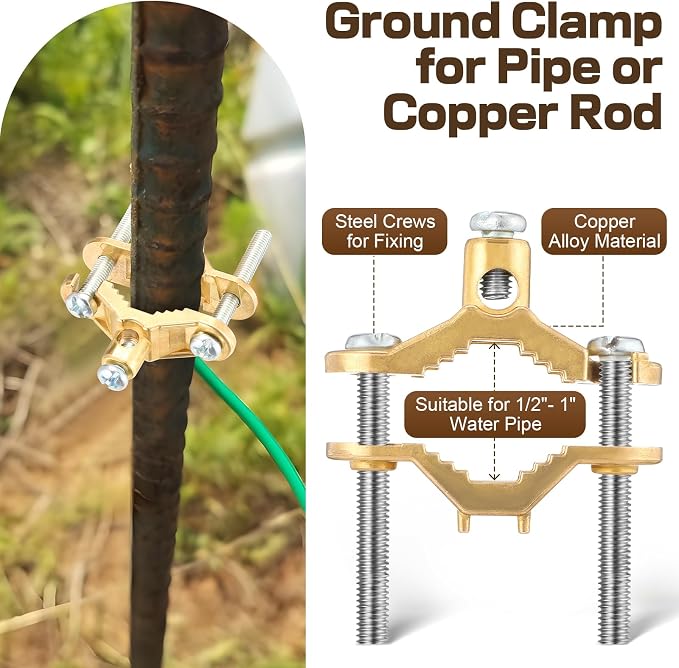 Feekoon 6 Pcs 1/2" to 1" Ground Clamp, #10 to #2 Wire Range | Copper Alloy - Image 5
