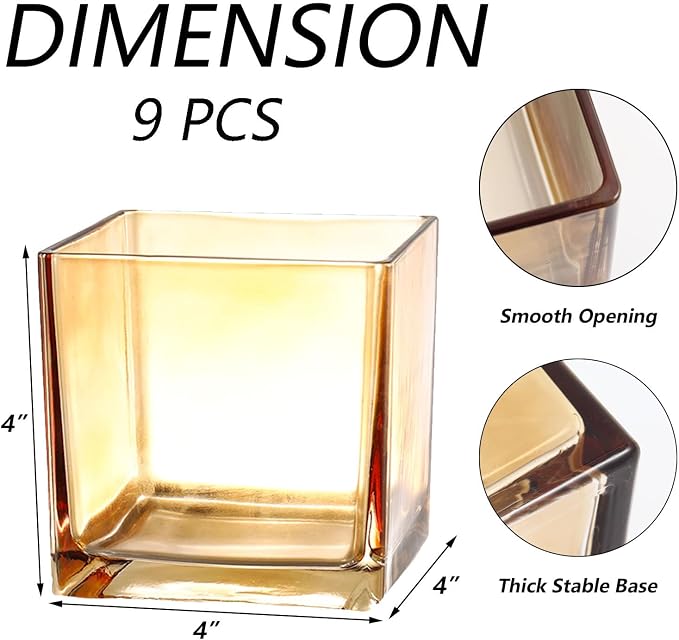 Square Glass Vases Set of 9, Amber Glass Vase - Image 7