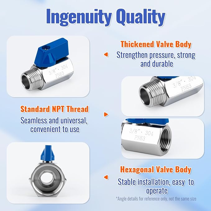 2 Pack 3/8" Mini Ball Valve, 304 Stainless Steel Water Flow Control Male x - Image 4