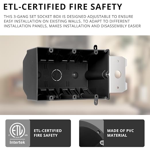 3-Gang PVC Black Adjustable Electrical Box, 49 Cubic Inch | ETL Listed - Image 6